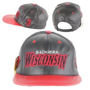 NOS Vintage 90s Wisconsin Badgers Leather Hat USA
